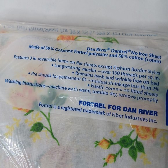 NOS Vintage Dan River Twin Fitted Sheet White Yellow Roses No Iron Fortrel NEW - Picture 3 of 6
